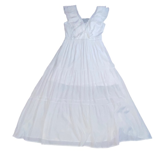 ✨NEW✨ Boho White Ruffled Maxi Lace Feminine Maxi Dress - Women’s Juniors Large - Picture 13 of 15